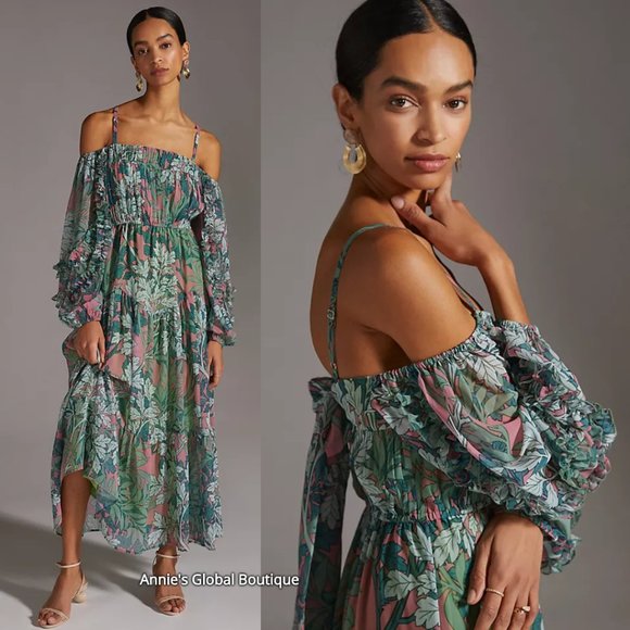 NIP Anthropologie Off-the-shoulder Floral Maxi Dress VERY RARE - Picture 15 of 16